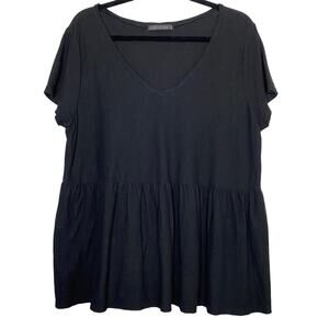 Cut.loose Black Cotton Linen Blend Babydoll Top Size Large